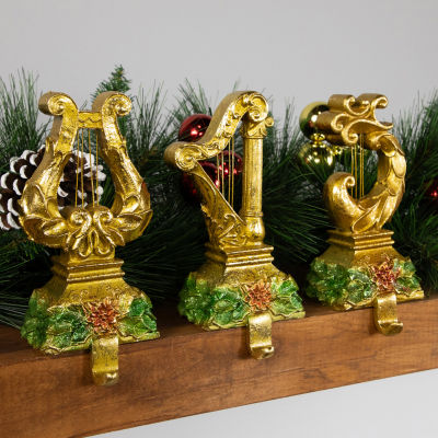 Northlight Glittered Gold Harp 7in 3-pc. Christmas Stocking Holder