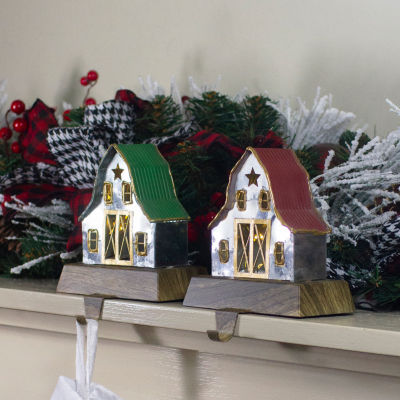 Northlight Led Lighted Galvanized Barn 5.5in Christmas Stocking Holders