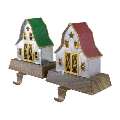 Northlight Led Lighted Galvanized Barn 5.5in Christmas Stocking Holders