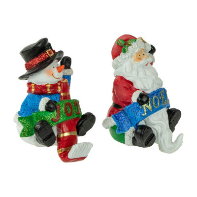 Northlight Santa And Snowman Glittered 5in 2-pc. Christmas Stocking Holder