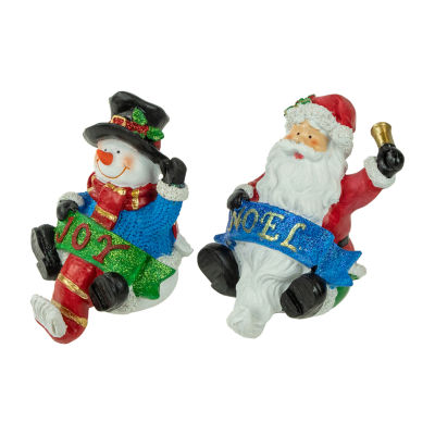 Northlight Santa And Snowman Glittered 5in 2-pc. Christmas Stocking Holders