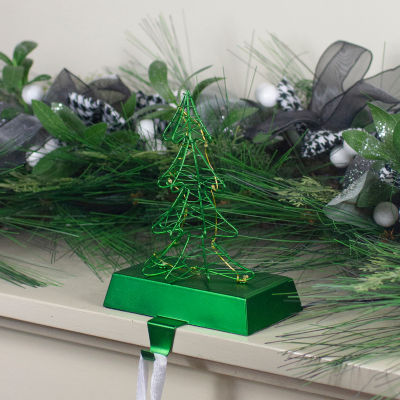 Northlight 8in Led Lighted Green Wired Tree Christmas Stocking Holder