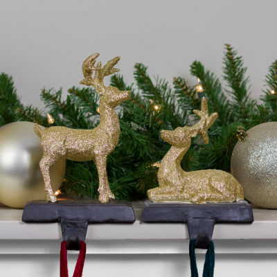 Northlight Gold Reindeer Glittered 8.5in 2-pc. Christmas Stocking Holder
