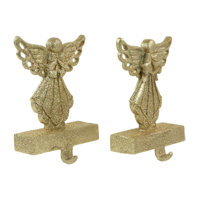 Northlight Gold Angel Glittered 5.5in 2-pc. Christmas Stocking Holders