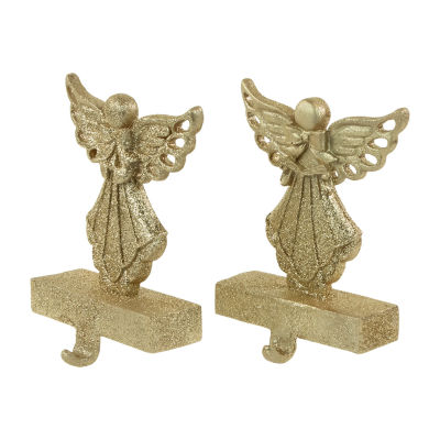 Northlight Gold Angel Glittered 5.5in 2-pc. Christmas Stocking Holders