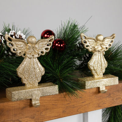 Northlight Gold Angel Glittered 5.5in 2-pc. Christmas Stocking Holders