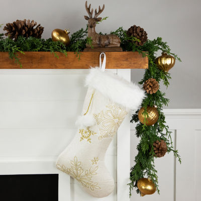 Northlight 20in White With Gold Snowflakes  With Cuff Christmas Stocking