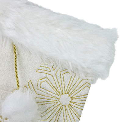 Northlight 20in White With Gold Snowflakes  With Cuff Christmas Stocking