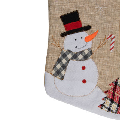 Northlight 19in Beige And Red Burlap "Merry" Snowman Christmas Stocking