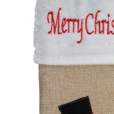 Northlight 19in Beige And Red Burlap "Merry" Snowman Christmas Stocking