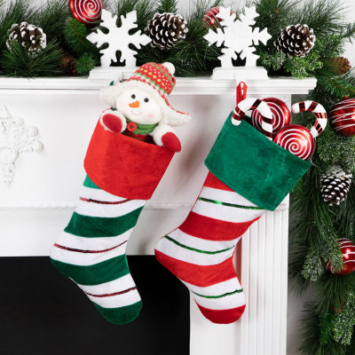 Northlight 18in Green And Red Velvet Sequin Stripe Christmas Stocking