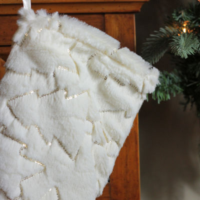 Northlight 18in White And Gold  With Sequined Trees Christmas Stocking