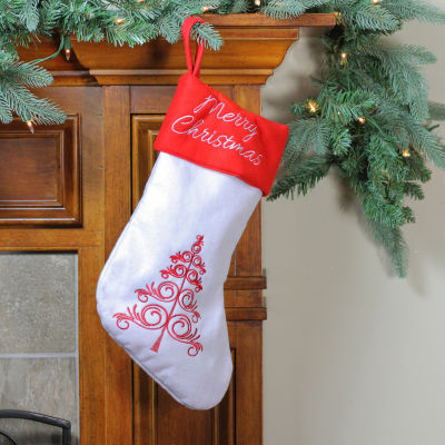 Northlight 15.5in White And Red Merry  With Cuff Christmas Stocking