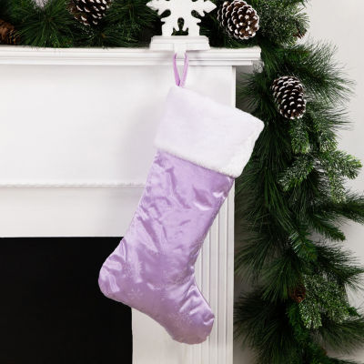 Northlight 20in Purple And White Glittered Snowflake  With Cuff Christmas Stocking