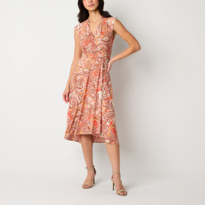 Perceptions Sleeveless Paisley High-Low Fit + Flare Dress