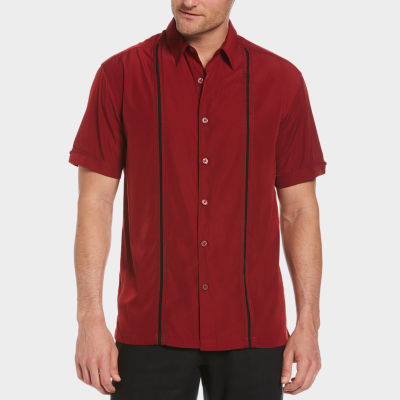 Cubavera Pick Stitch Panel Mens Regular Fit Short Sleeve Button-Down Shirt