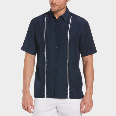 Cubavera Pick Stitch Panel Mens Regular Fit Short Sleeve Button-Down Shirt