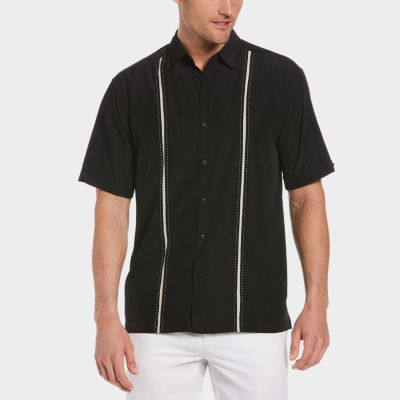 Cubavera Pick Stitch Panel Mens Regular Fit Short Sleeve Button-Down Shirt