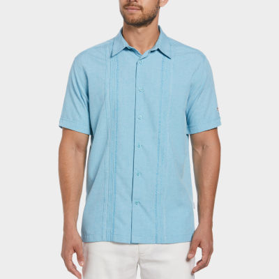 Cubavera Chambray Pintuck Mens Regular Fit Short Sleeve Panel Button-Down Shirt