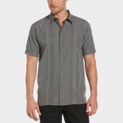 Cubavera Chambray Pintuck Mens Regular Fit Short Sleeve Panel Button-Down Shirt