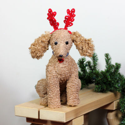 Northlight 14.5in Plush Tan  Puppy Dog With Red Antlers Christmas Christmas Figurine