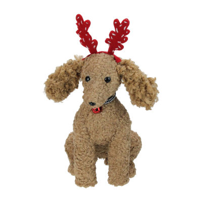 Northlight 14.5in Plush Tan  Puppy Dog With Red Antlers Christmas Christmas Gnome