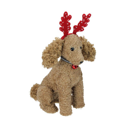 Northlight 14.5in Plush Tan  Puppy Dog With Red Antlers Christmas Christmas Gnome