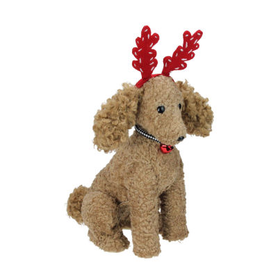 Northlight 14.5in Plush Tan  Puppy Dog With Red Antlers Christmas Christmas Figurine