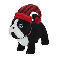 Northlight 11.5in Black And White Plush Standing Bulldog With Red Hat Christmas Figurine, One Size, Black