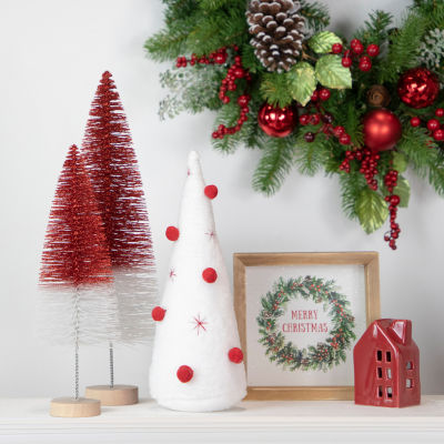 Northlight 11in White Plush Christmas Cone Tree With Red Pompom Ornaments Christmas Gnome