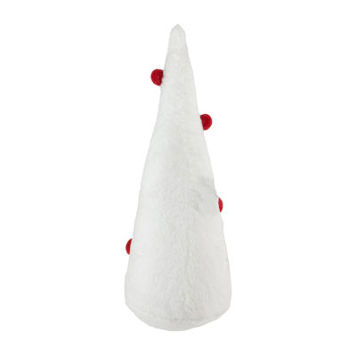 Northlight 11in White Plush Christmas Cone Tree With Red Pompom Ornaments Christmas Tabletop Decor