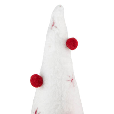 Northlight 11in White Plush Christmas Cone Tree With Red Pompom Ornaments Christmas Tabletop Decor