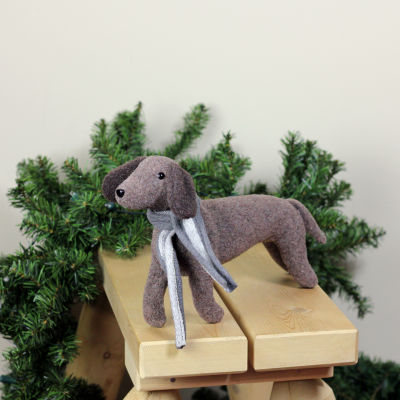 Northlight 7.5in Plush Brown Dachshund Dog With Scarf  Decoration Christmas Figurine