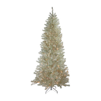 Northlight Metallic Sheer Champagne Artificial Tinsel Clear Lights 9 Foot Pre-Lit Christmas Tree