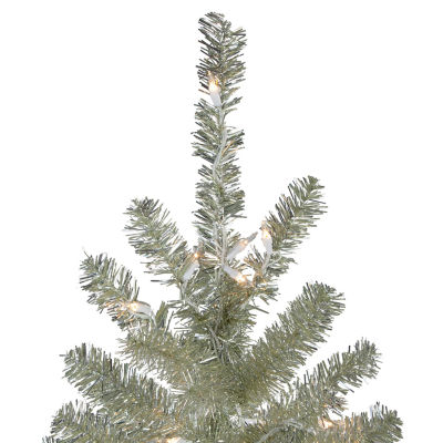 Northlight Metallic Sheer Champagne Artificial Tinsel Clear Lights 9 Foot Pre-Lit Christmas Tree