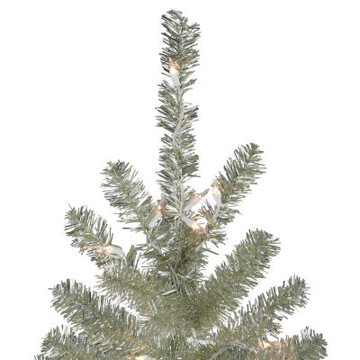 Northlight Silver Champagne Artificial Metallic Tinsel Clear Lights 6 Foot Pre-Lit Christmas Tree