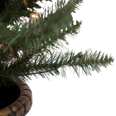 Northlight Set Of 2 Potted Porch Topiary Slim Artificial Clear Lights 4 Foot Pre-Lit Pine Christmas Tree