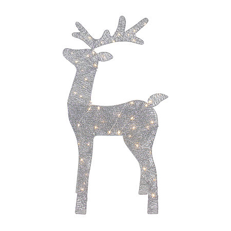 Northlight 39.5in Led Lighted Silver Glitter Reindeer Christmas Yard Art, One Size, Silver