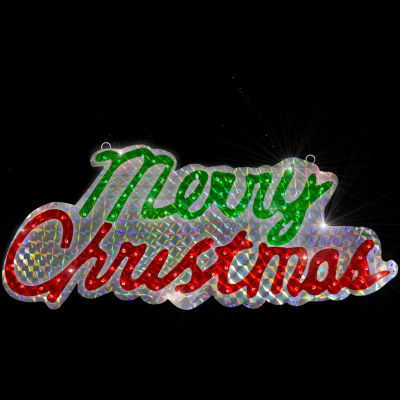 Northlight 45.5-Inch Lighted Holographic Merry Sign Christmas Holiday Yard Art