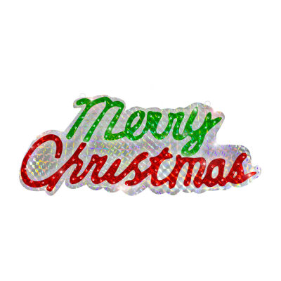 Northlight 45.5-Inch Lighted Holographic Merry Sign Christmas Yard Art