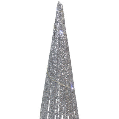 Northlight Set Of 3 Led Lighted Silver Glitter Cone Tree  23.5in Christmas Holiday Yard Art