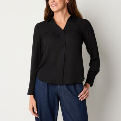 Liz Claiborne Adaptive Womens Long Sleeve Easy-on + Easy-off Blouse