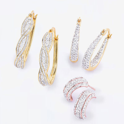 Sparkle Allure Huggie Womens Crystal 24K Rose Gold Over Brass 14mm Hoop Earrings