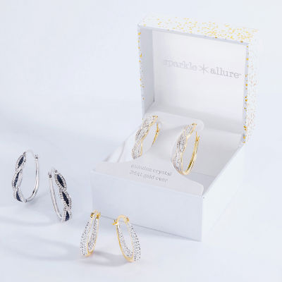 Sparkle Allure Twist Womens Crystal 24K Gold Over Brass 35mm Hoop Earrings