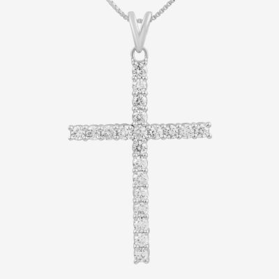 Womens 1 CT. T.W. Lab Grown White Diamond 10K Gold Cross 18 Inch Pendant Necklaces