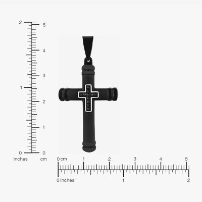 Mens Diamond Accent Natural Black Diamond Stainless Steel Cross 24 Inch Pendant Necklace