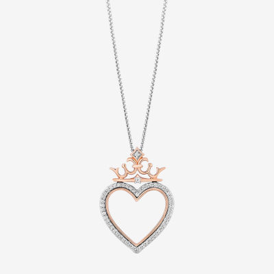 Enchanted Disney Fine Jewelry Womens 1/8 CT. T.W. Natural White Diamond 14K Rose Gold Over Silver Sterling Silver Crown Heart Pendant Necklaces