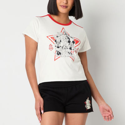 Juniors Womens Crew Neck Short Sleeve Mickey and Friends Graphic T-Shirt
