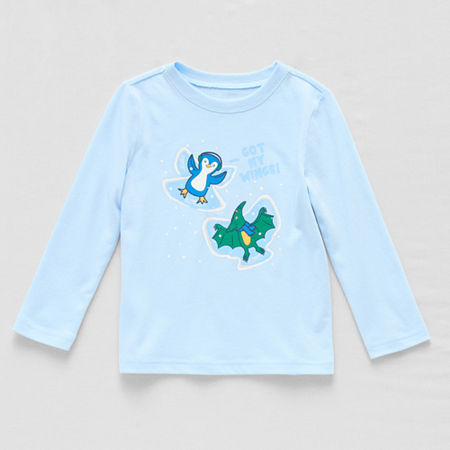 Okie Dokie Toddler & Little Boys Crew Neck Long Sleeve Graphic T-Shirt, 5t, White