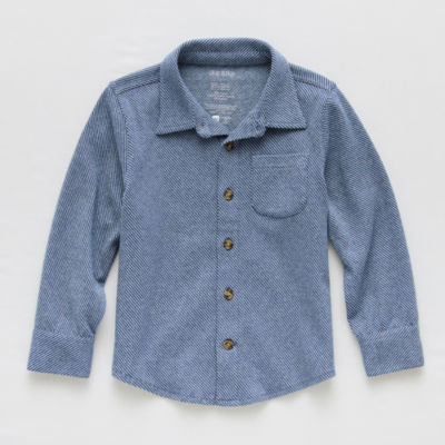 Okie Dokie Knit Toddler & Little Boys Long Sleeve Cuffed Sleeve Regular Fit Button-Down Shirt